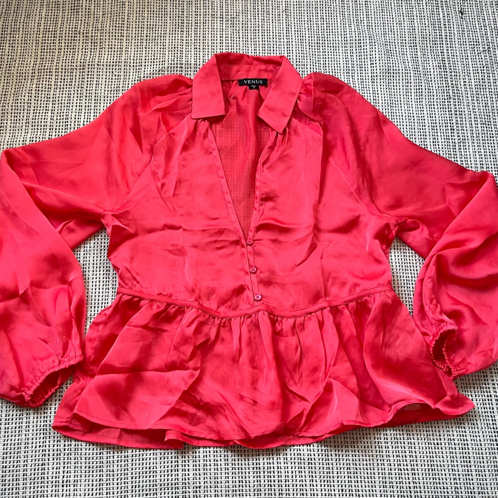 VENUS Bright Red Blouse with Collar and Peplum Bottom Size 4